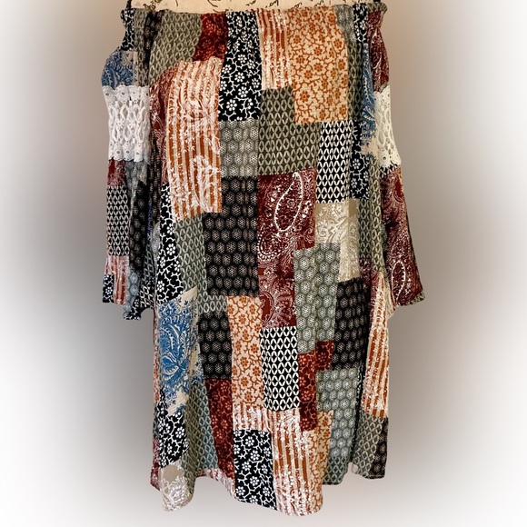Audrey 3+1 Boho Patchwork Off-Shoulder Tunic Dress – Size Medium - Picture 4 of 6